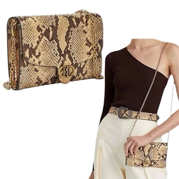 Lauren Ralph Lauren Snakeskin Animal Print Adair Crossbody Compact Wallet Luxury - Picture 1 of 15